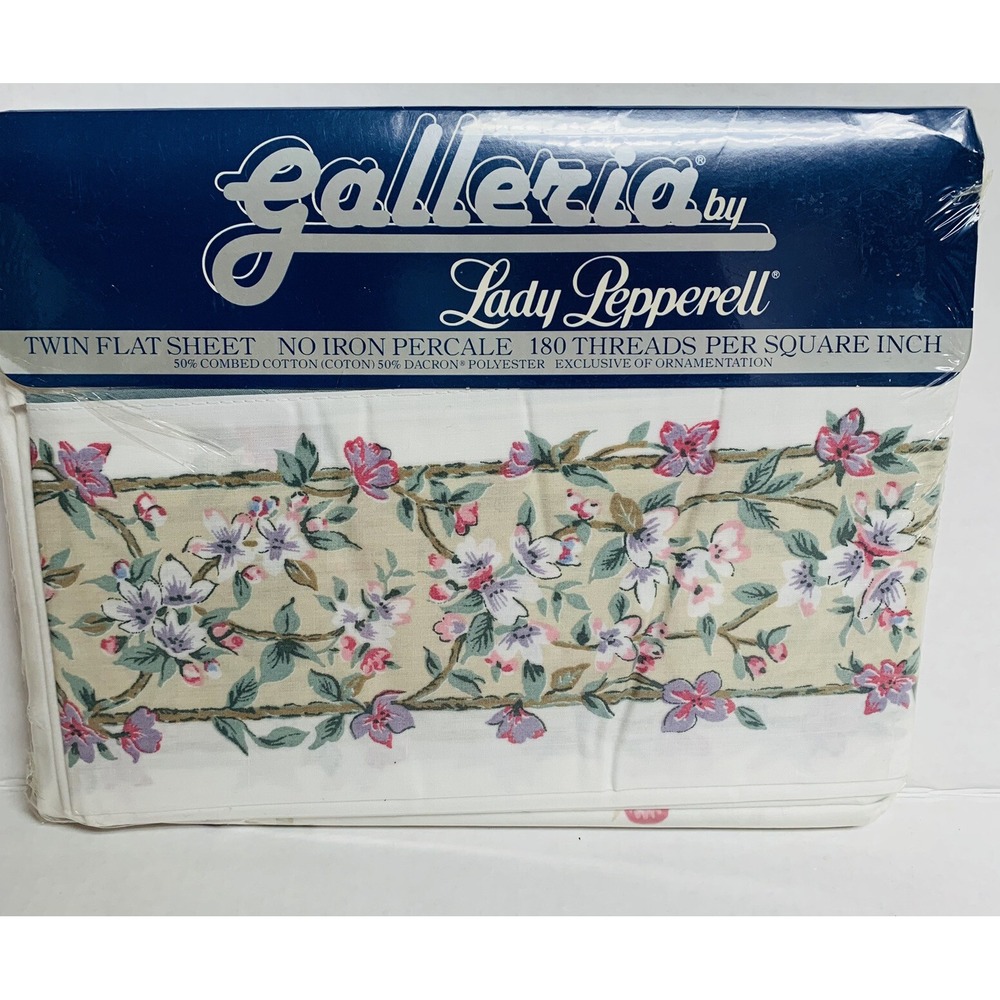 Vtg Lady Pepperell No Iron Percale Twin Flat Sheet Pretty Floral Made USA NOS